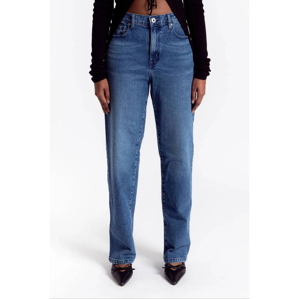 NEW OUTLAND DENIM avril low slouchy wide leg jeans in moment mid blue
